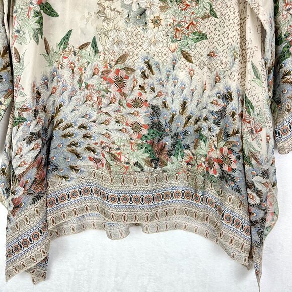 Johnny Was Tunic Top Size Large Popover Curpra Rayon Floral Bird - Picture 5 of 8